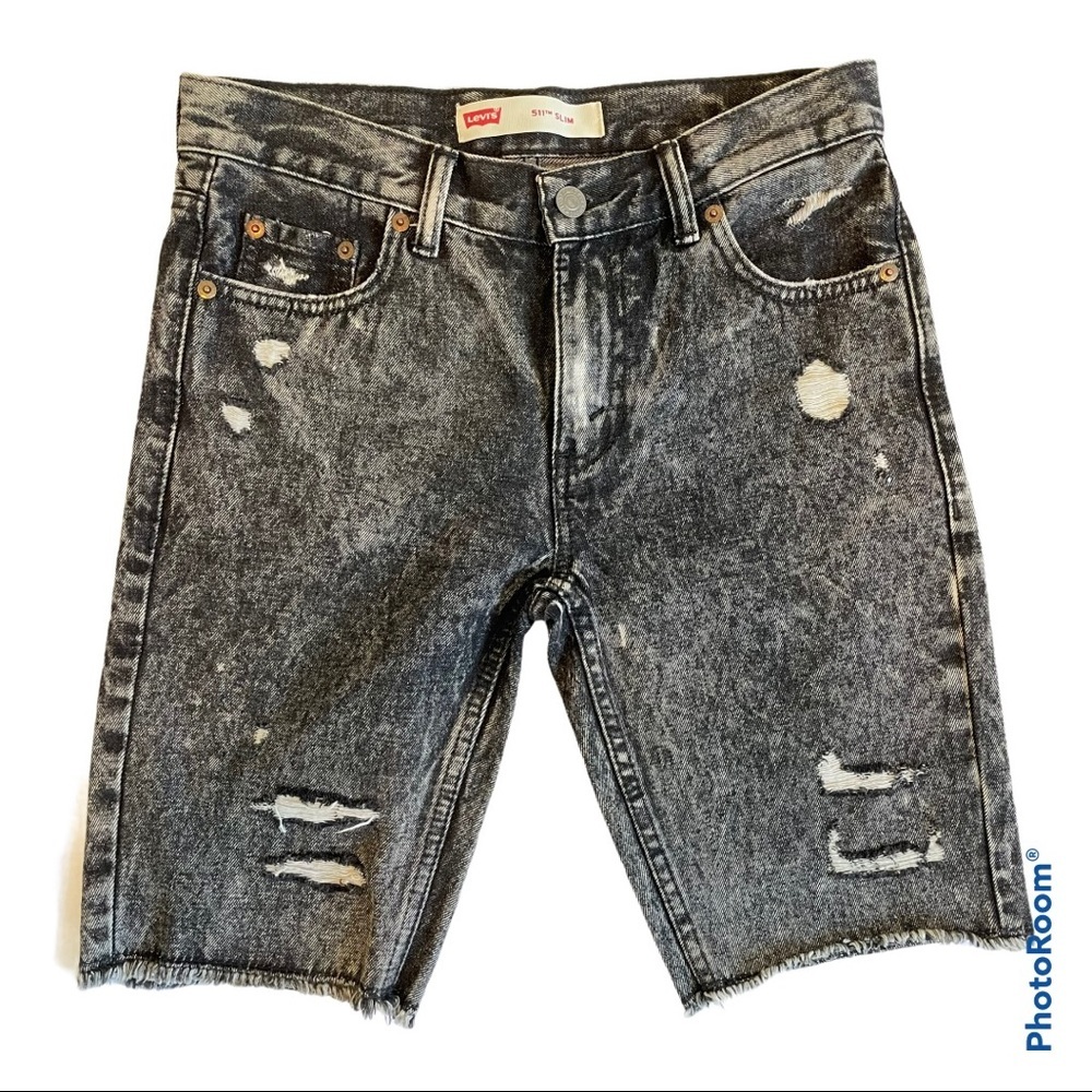 Levi’s Frayed Acid Wash Black Bermuda Shorts 27